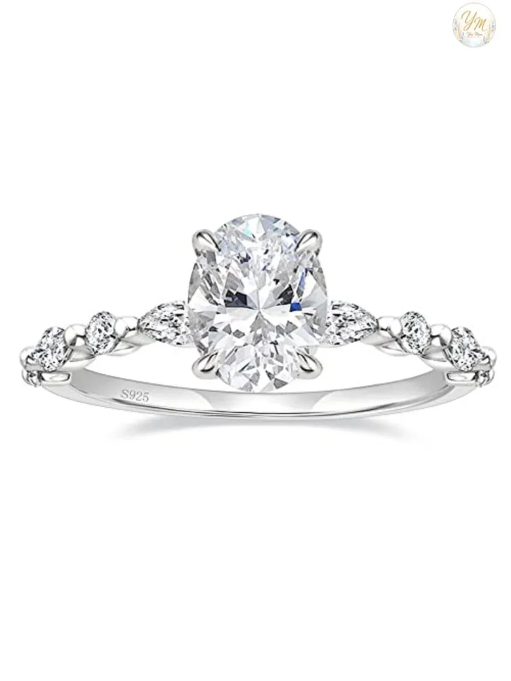 3 Ct 925 Sterling Silver Oval CZ Engagement Ring Solitaire Promise Ring Size 7